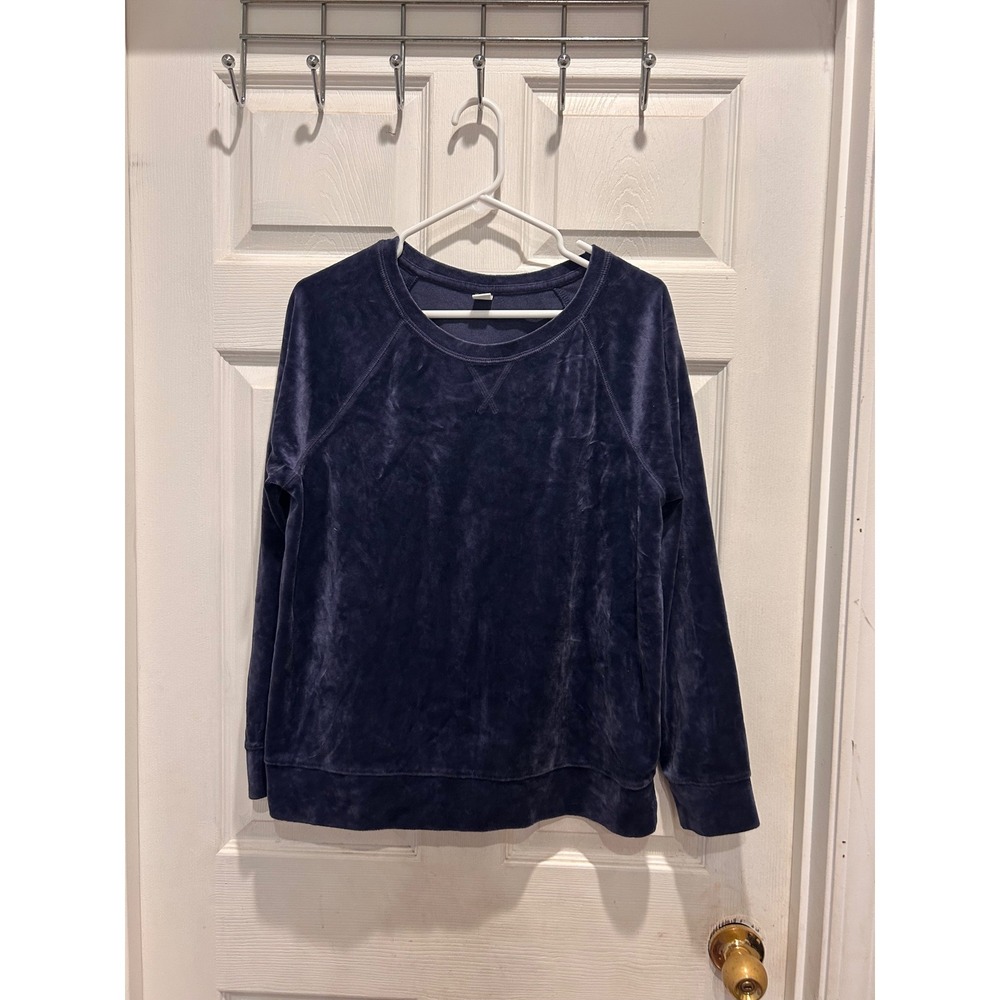 Old Navy Womens Navy Blue Velour Raglan Sleeve Pullover Sweatshirt Size L